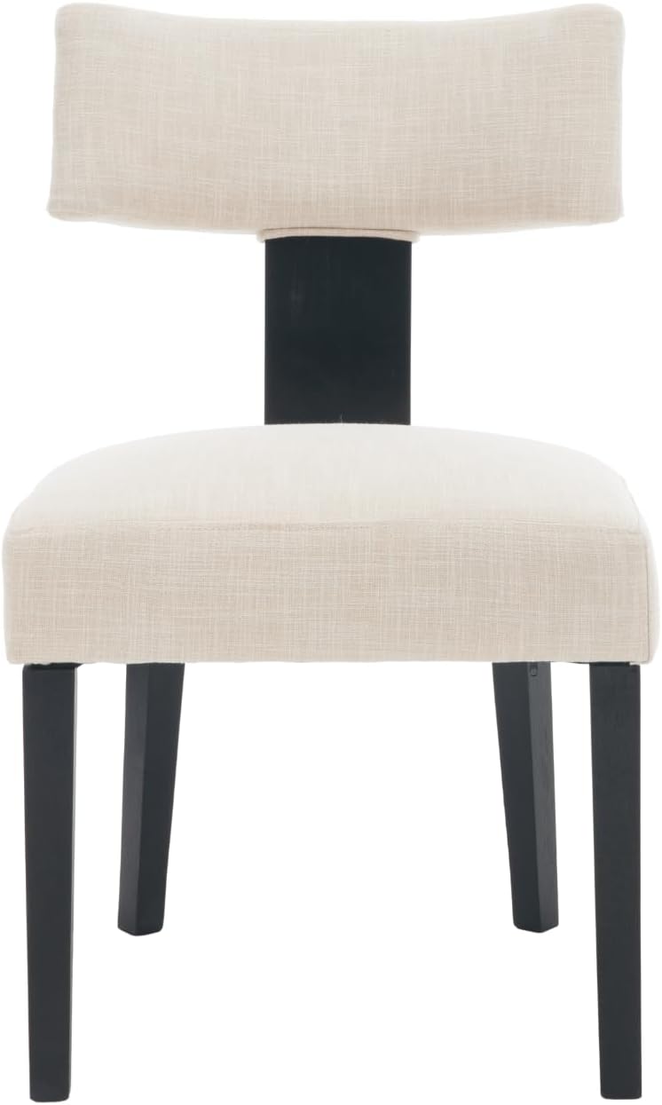 Black Wooden Dining Chairs Set of 2, Upholstered Beige Linen Kitchen & Dining Room Chairs with Mid Back Modern Wood Accent Side Chairs for Living Room/Home Office/Reception