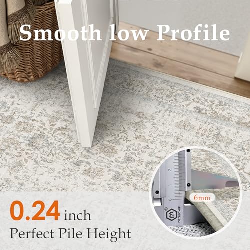 Taupe Area Rug 3x5 Office Entryway Rug Machine Washable Kitchen Vintage Distressed Non Slip Carpet Indoor Retro Floral Accent Throw Door Mat for Bathroom Bedroom Dining Living Room