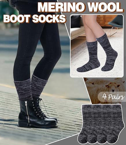 LANLEO Merino Wool Hiking Socks for Women Men Thermal Extra Thick Winter Warm Comfy Cushioning Crew Boot Socks 4 Pairs2