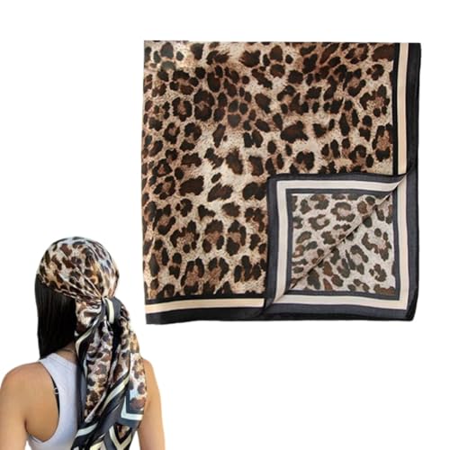 YALLNASL Leopard Print Silk/Chiffon Fashion Scarf for Women - Animal Print Head Scarf, Neck Scarf, Hair Scarf, Belt, Dress Scarf