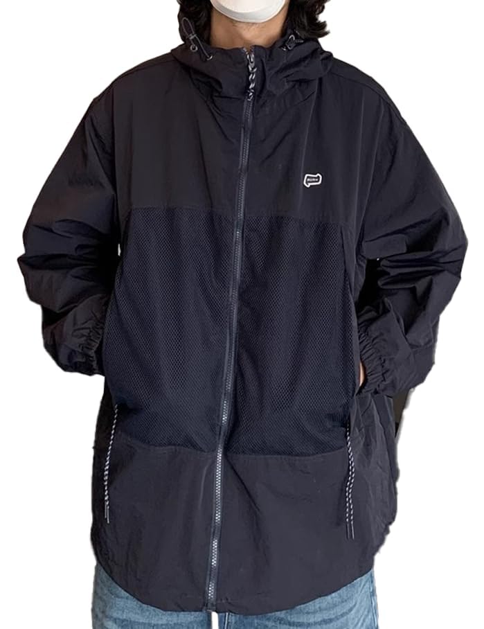 Image of UNISEX Lightweight Windbreaker Jackets Outdoor Hooded Pocket Raincoat Jacket (US, Alpha, X-Large, Regular, Regular, BLUE)