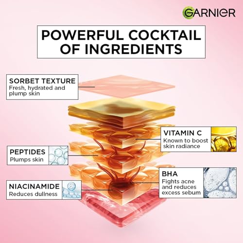 Image of Garnier Fresh & Plump Niacinamide Sorbet Gel Face Moisturizer Cream, 45g | 4.5% Niacinamide + Peptide + BHA + Vitamin C, For Hydrated and Plump Skin, Suitable for Oily to Normal & Combination Skin