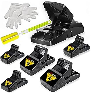 Zibaba Mouse Traps for Indoors - 6 Pack (3 Large, 3 Small) Rat Traps that Kill Instantly with Gloves and Brush, Reusable and Easy to Use Mice Traps for Outdoor, Kitchen, Garage and Garden