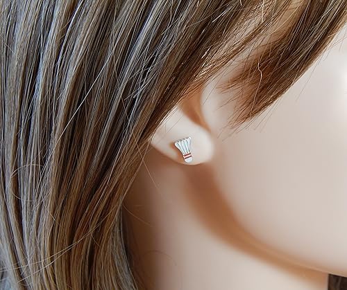 ICYROSE Solid 925 Sterling Silver white badminton shuttlecock Stud Earrings (Hypoallergenic nickel free) 100126712