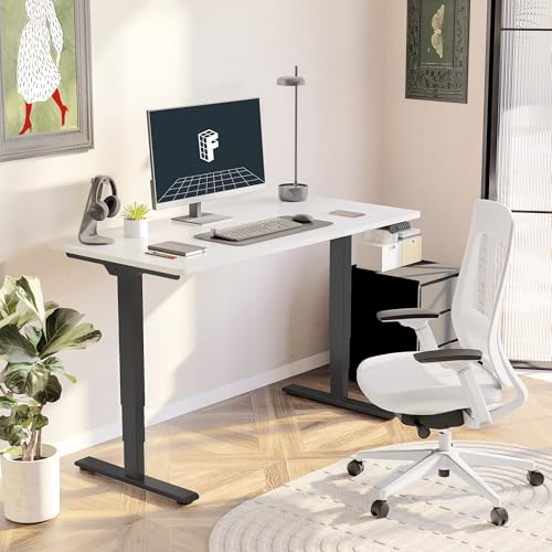 Image of FLEXISPOT E6 3-Stage Dual Motor 60 x 24 Electric Standing Desk Sit Stand Up Desk, Holds 220 lbs, Adjustable Height w /Memory Presets, One-Piece White Desktop & Black Frame, Ships in 2 Boxes