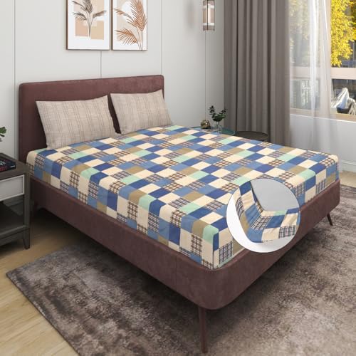Image of RD TREND Presents Luxurious Glace Cotton Super Soft 210 TC 360 Elastic Fitted Bedsheet King Size (78X72X8 Inch) with 2 Pillow Covers (Multi Check, King Fitted)