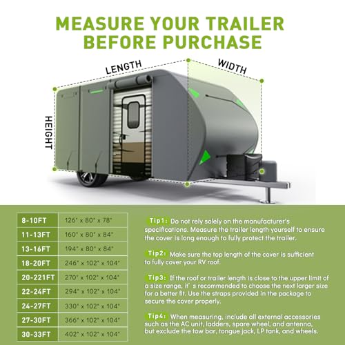 Smikodo Capa para trailer de viagem 8 a 9 metros impermeável e respirável, Rip-Stop Extra Grossa 6 C