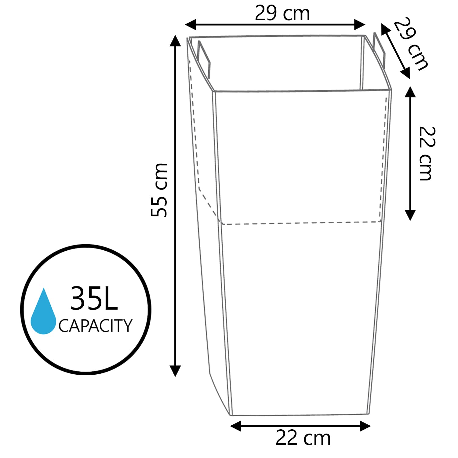 Vaso per Fiori piante Quadrato Rato Square ECO WOOD Decorativo in Plastica e 33% Legno da Interno Esterno 29x29x55 cm Caffè Design Moderno 35 Litri