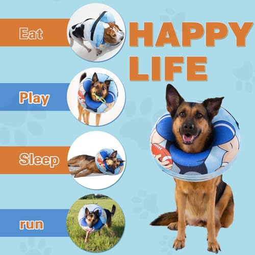 Image of Large Dog Donut Collar - Inflatable Cone Alternative for After Surgery Recovery (Blue, Large)