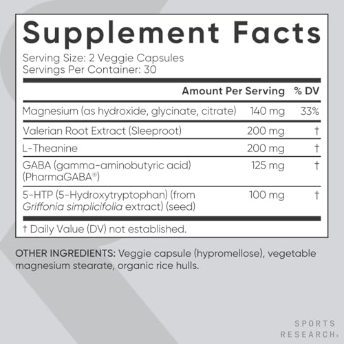 Sports Research® Sleep Complex- Melatonin-Free Vegan Capsules - with Valerian Root, GABA, L-Theanine, Magnesium & 5-HTP - 30 Servings - Image 6