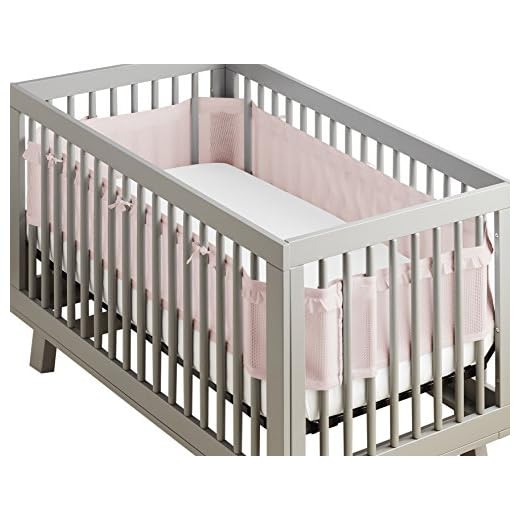 BreathableBaby Breathable Mesh Crib Liner – Deluxe Ruffle Collection – Blush – Fits Full-Size Four-Sided Slatted and Solid Back Cribs – Anti-Bumper