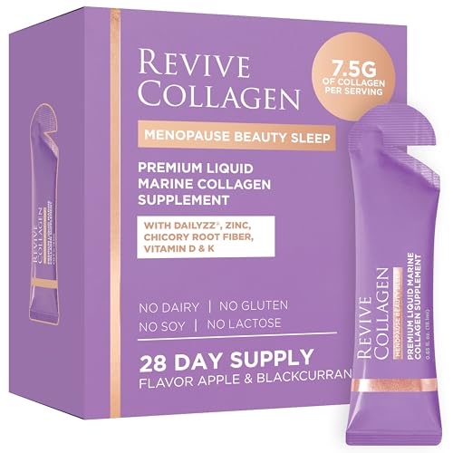 Revive Collagen Menopause Beauty Sleep - 7.5g of Type 1 Hydrolyzed Marine Collagen Drink for Women Supports Sleep Quality Apple & Blackcurrant Flavour - 28 Packets