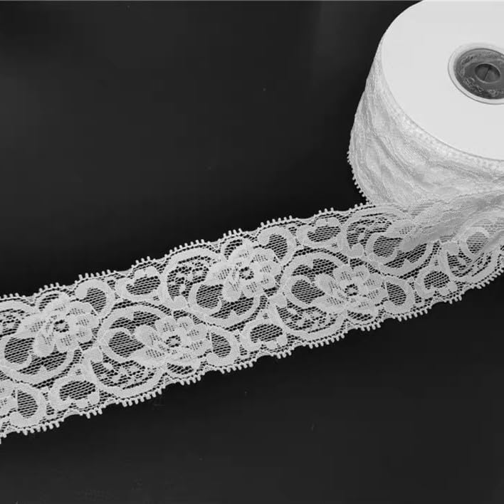 xingmo 5 Meters Stretch Lace Trim Ribbon Floral Lace Ribbon Elastic Trimming Lace Fabric for for Sewing, Clothes,Gift Wrapping,Bow, Width 5 cm (White)