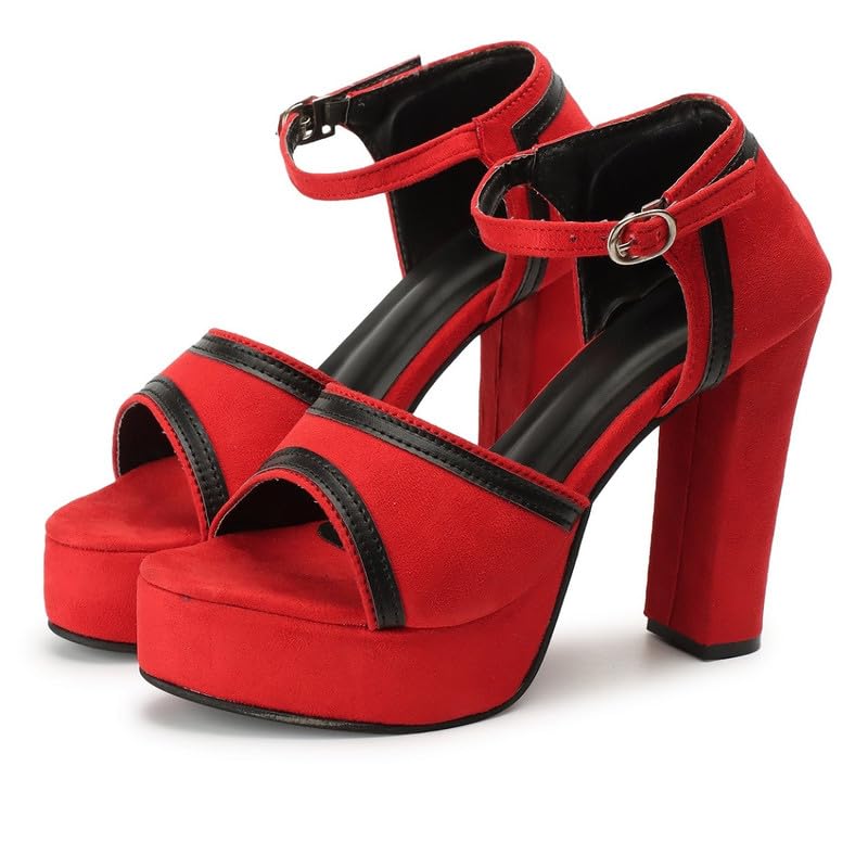 Romu's : 5 inch Heel Women Block Trendy Comfortable High Heel Sandals For women/Girls heel sandals for women stylish Women's Western Heels Fashion Buckle Sandals