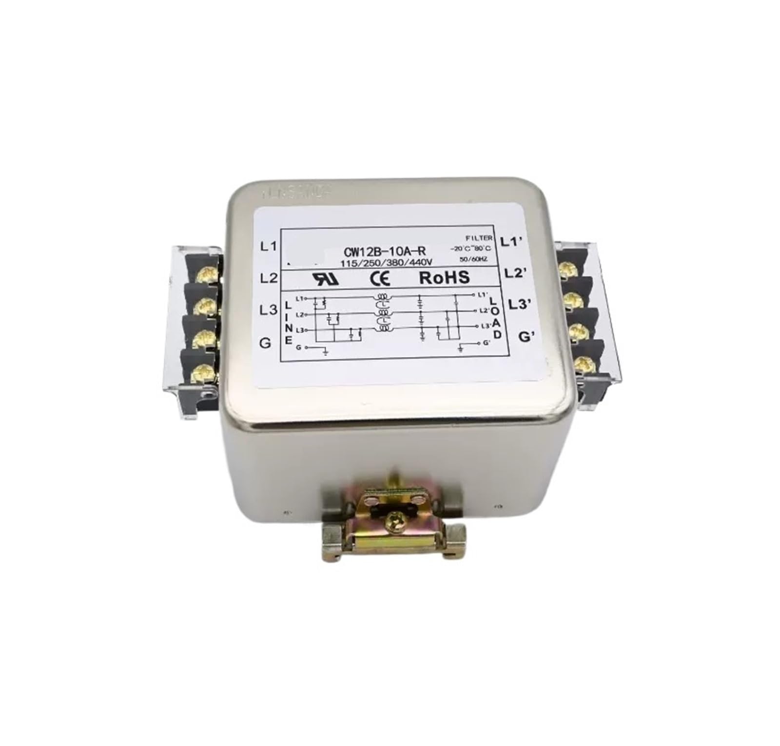Filtre de puissance triphasé 380V CW12B-10A-R pour rail DIN