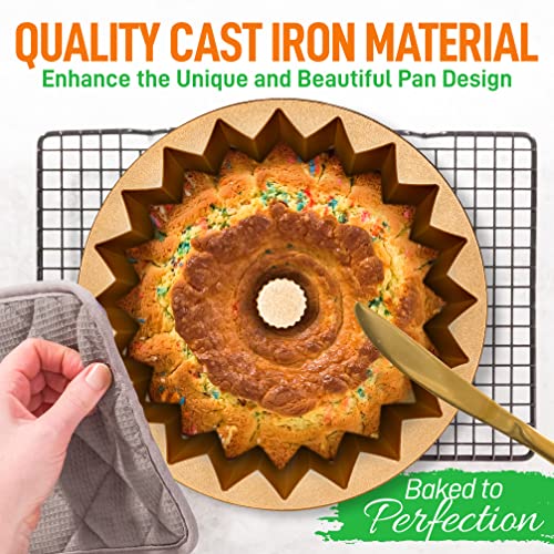 Nutrichef Bundt Cake Tin – 25cm Non Stick Fluted Cake Mould with Vertical Line Design, Cast Aluminium Bundt Pan for Elegant Ring Cakes, Easy Release, Dishwasher Safe, Dual-Layer Nonstick Coating - Image 4