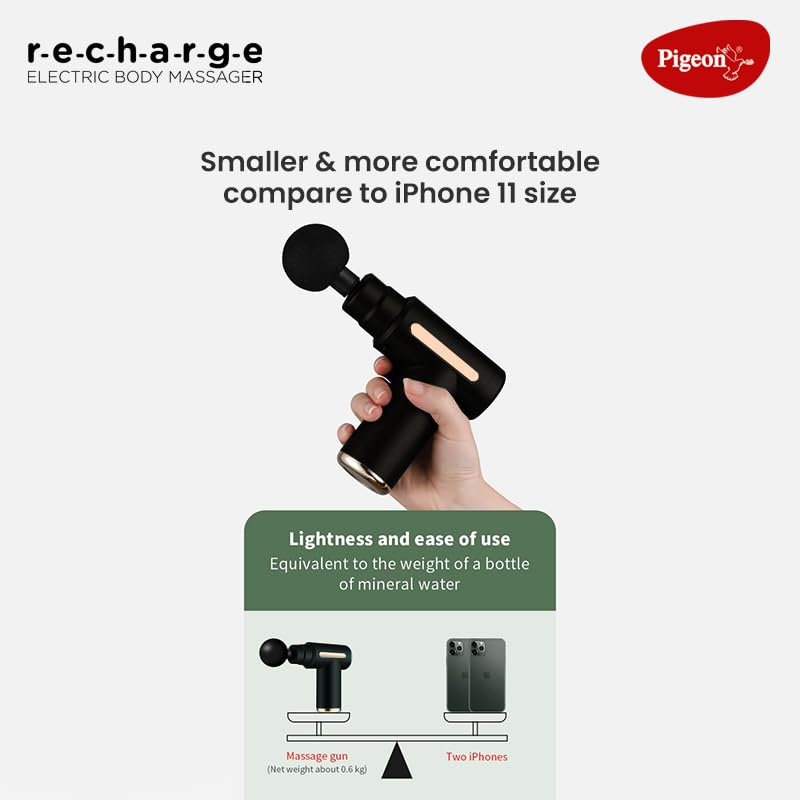 Pigeon Pulse Gun Massager with Digital display, 4 Heads, 6 Speed, Rechargeable, Handheld, Percussion Muscle Massager for Full Body Pain Relief, Muscle Relaxation of Neck, Shoulder, Back, Foot for Men & Women (Black) Pigeon Pulse Gun Massager with Digital display, 4 Heads, 6 Speed, Rechargeable, Handheld, Percussion Muscle Massager for Full Body Pain Relief, Muscle Relaxation of Neck, Shoulder, Back, Foot for Men & Women (Black)