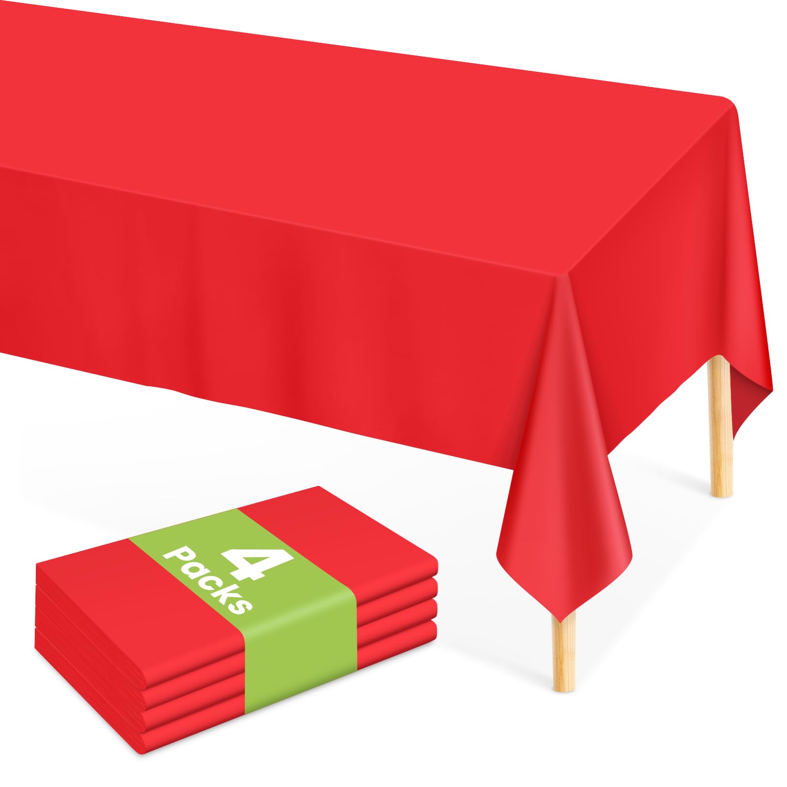 Mulbozy Red Plastic Table Cloth Disposable 4 Pack, 54 × 108 Inch