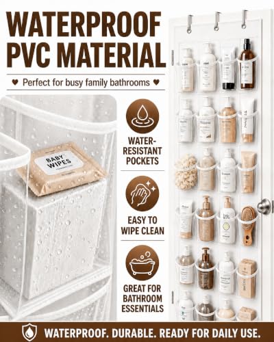 Bofoho Over-the-Door Shoe Organizer with 24 Crystal Clear Pockets, White | Waterproof Heavy-Duty Hanging Shoe Storage Rack