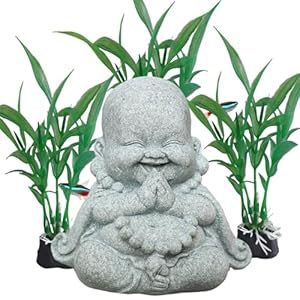 livelyfish Buddha Fish Tank Decor Asian Stone Buddha Figurines for Aquarium Zen Garden Fish Tank Statue Decorations Mini Stone Buddha Zen Garden Sculptures Decor,Gift, F