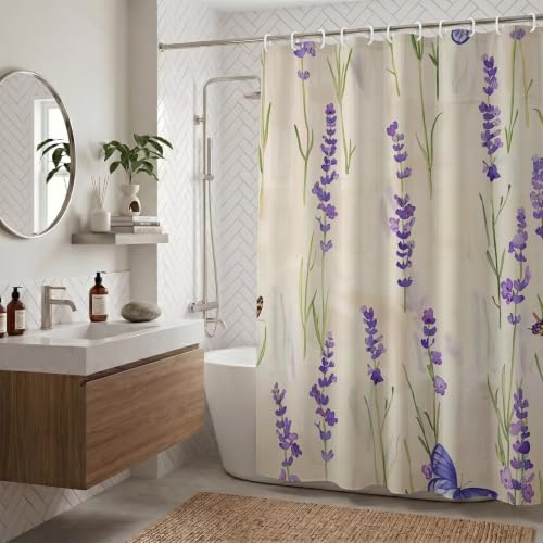 Rideau de douche violet 180x220 cm en polyester imperméable - 3
