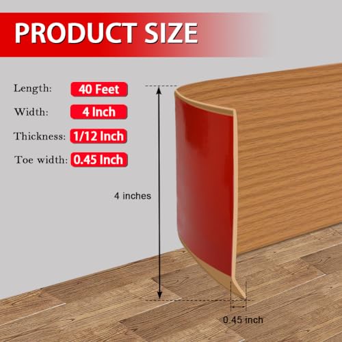 Vinyl Wall Base Baseboard Molding Trim 4" Flexible Self Adhesive Rubber Wall Base Moulding Trim Peel and Stick Design, 4 Inch x 40 Feet, Yellow Wood Grain by FONUNO - Image 6