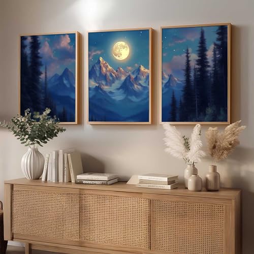 Image of kotart Big Aesthetic Mountains View Wall Art Paintings | Flowers Landscape Framed Painting | Vastu Frames for Living Room Bedroom Wall Decor Set Of 3 (13X17 inch)