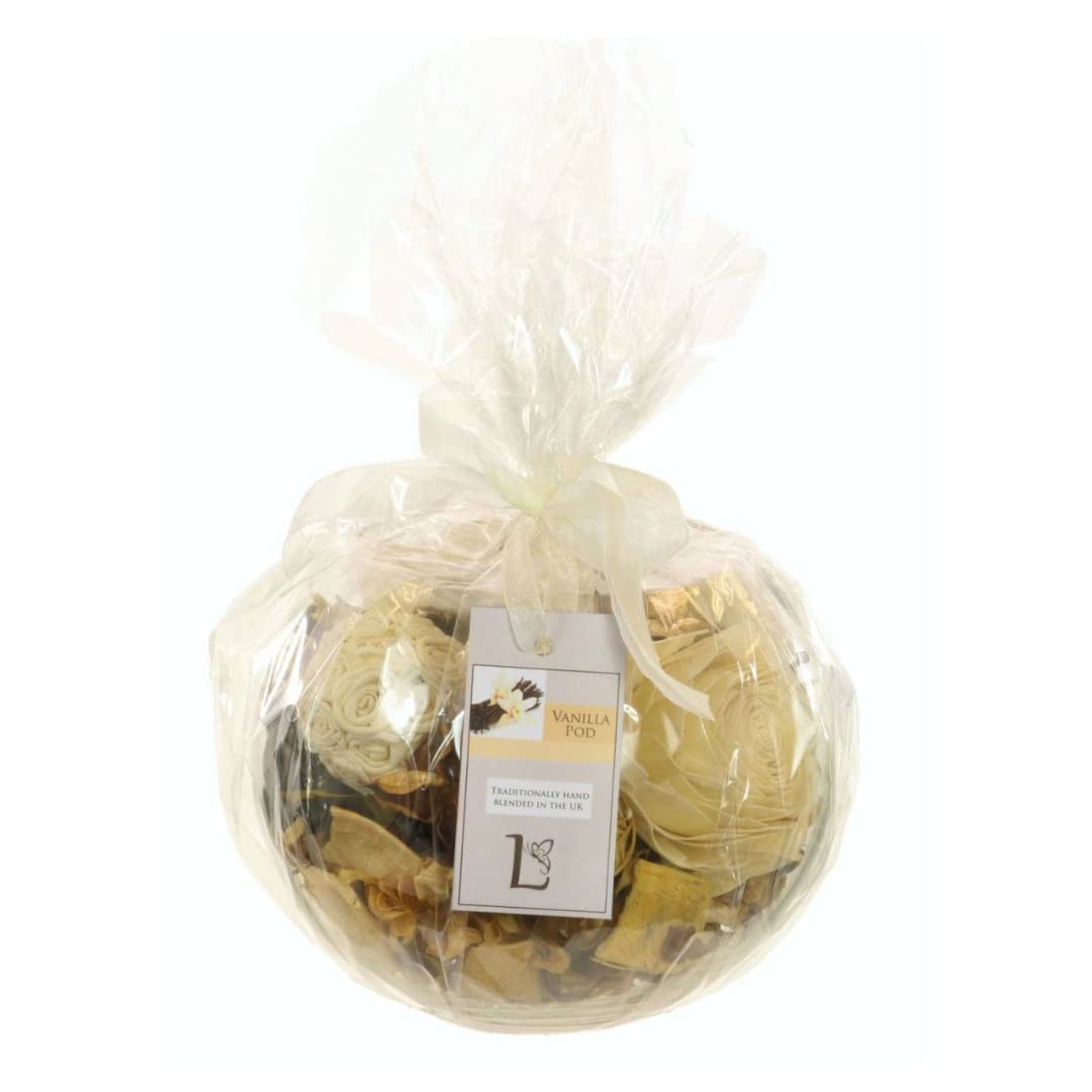 Angraves Vanilla Pod Scented Pot Pourri Glass Fish Bowl Vase Gift Wrapped Set (20cm)