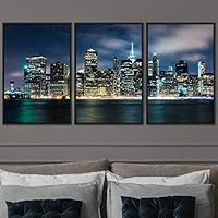 3 Piece Framed Canvas Wall Art City Illuminations Canvas Prints Home Artwork Decoration for Living Room,Bedroom - 16