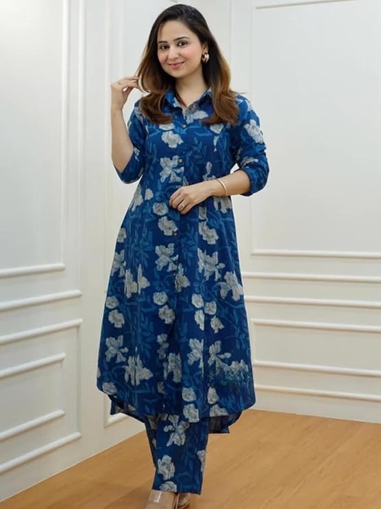 Image of GRECIILOOKS Co ord set for women stylish | Anarkali Kurta-Set - Viscose Printed Kurta & Straight Pant | kurtis| Festive Indian Traditional Outfit Dress for Functions & Puja | Trendy Travel & Streetwear Look for Woman | 3 /4 Half Sleeve