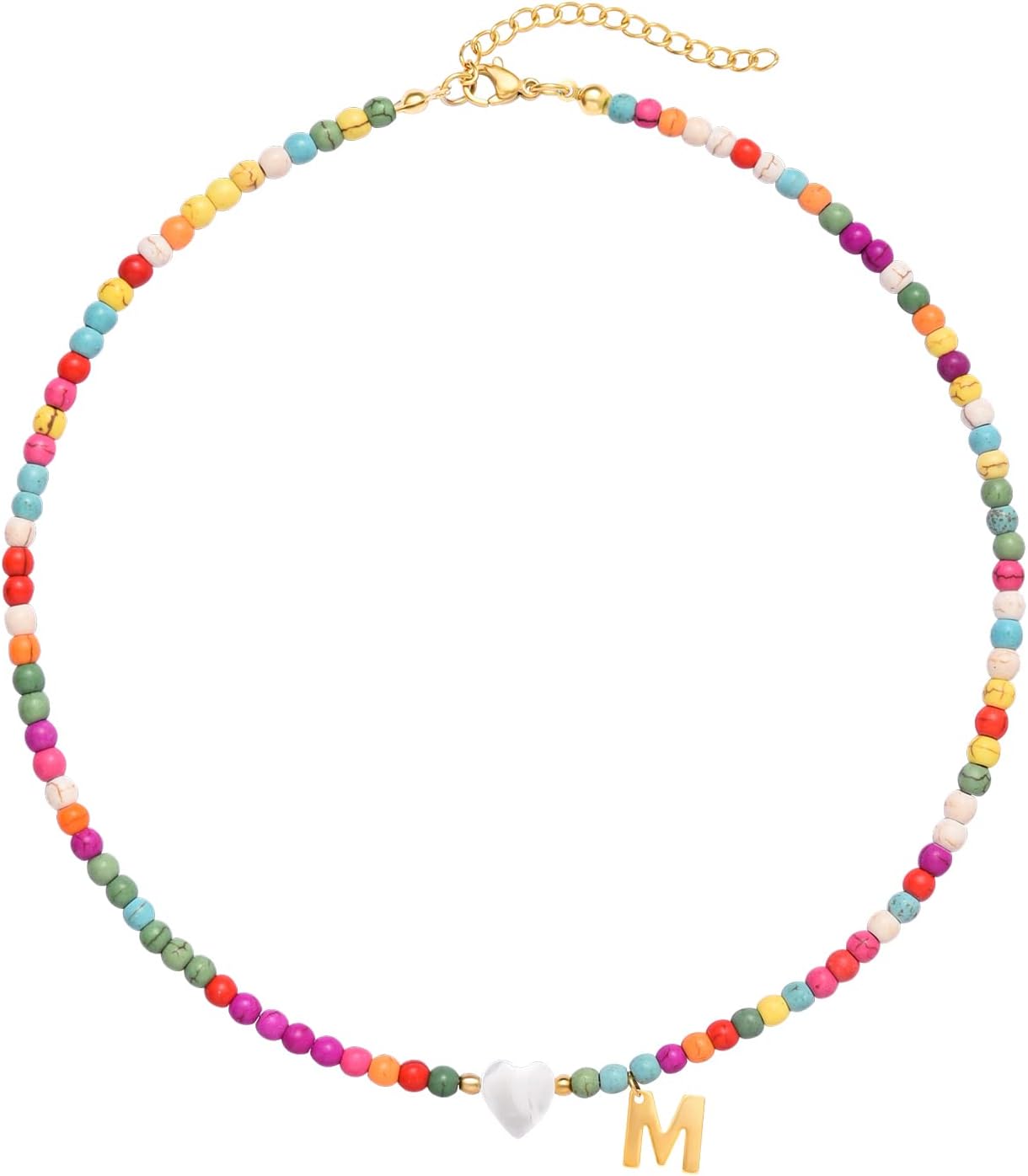 WellikeInitial Necklaces for Women Colorful Beaded Choker Necklace Stainless Steel 18K Gold Plated Y2K Aesthetic Gold Letter Necklace Handmade Boho Summer Necklace Jewelry Gift, Gold Plated, No