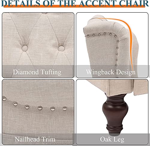 Oqqoee Wingback Recliner Chair With Massage & Heat Vibration, Fabric Push Back Accent Chairs Set Of 2 Diamond Tufted Reclining Armchair For Living Room, Bedroom (Fabric, Beige*2) #TOP5