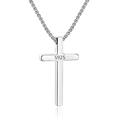 M MOOHAM Cross Necklace for Men, Silver Black Gold Stainless Steel Plain Cross Pendant Necklace for Men Box Chain 16-30 Inch