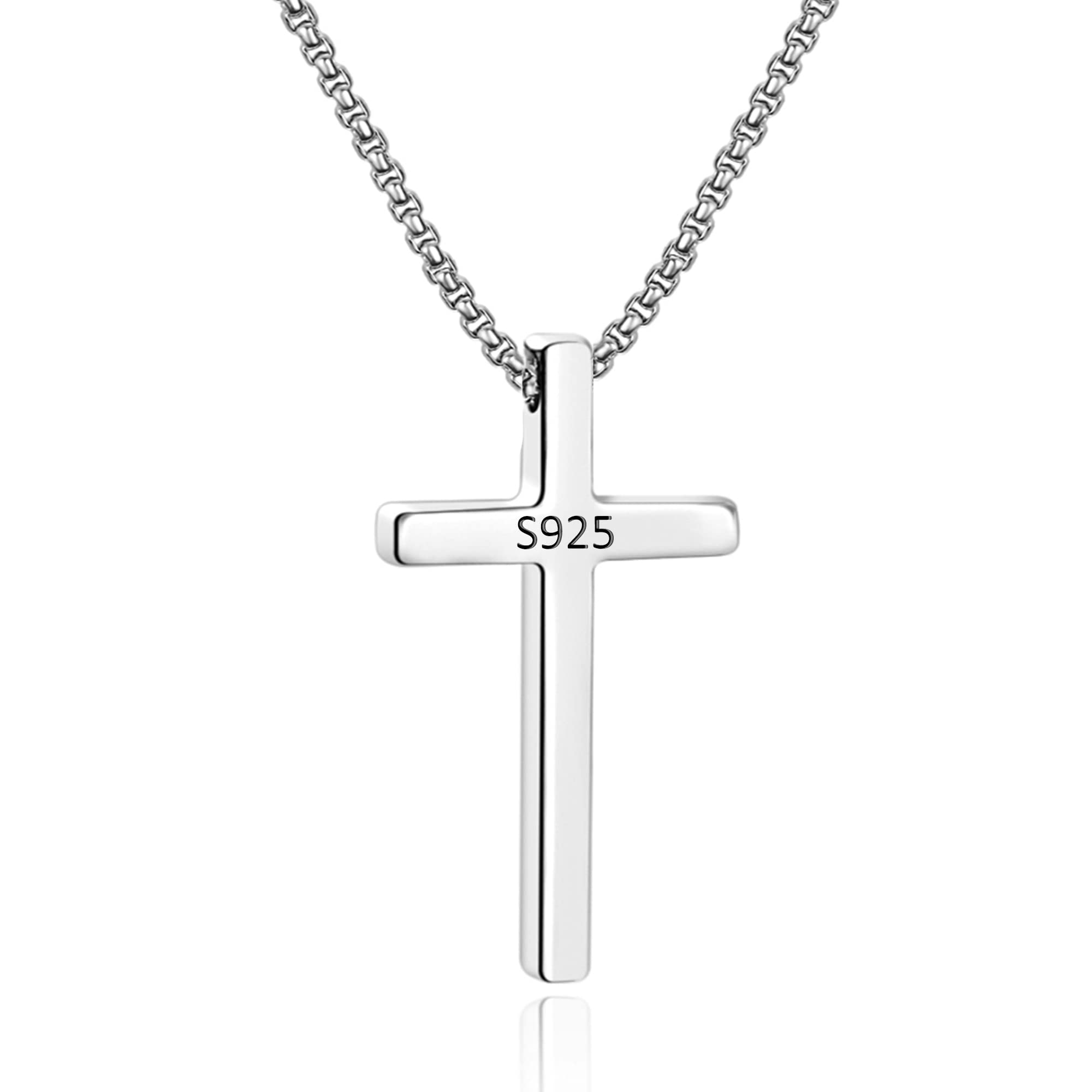 M MOOHAM Valentines Gifts for Him Men Teen Boys -Cross Necklace for Men, Silver Black Gold Stainless Steel Plain Cross Pendant Necklace Box Chain 16-
