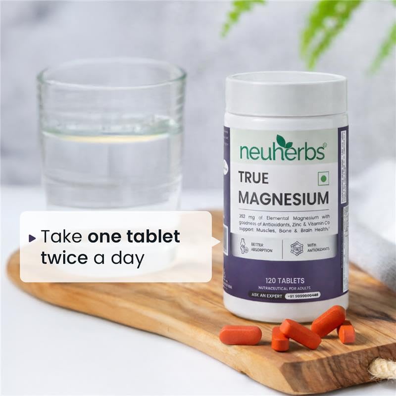 Image of Neuherbs Magnesium Bisglycinate Tablets 1600mg | Chelated High Absorption Form True Magnesium with Zinc & Vitamin C | Supports Sleep, Muscle Recovery & Joint Health | 120 Tablets