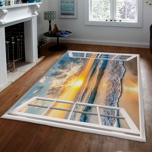 Tapis de sol 3D effet fenetre theme ocean antiderapant lavable 140x200 - 2