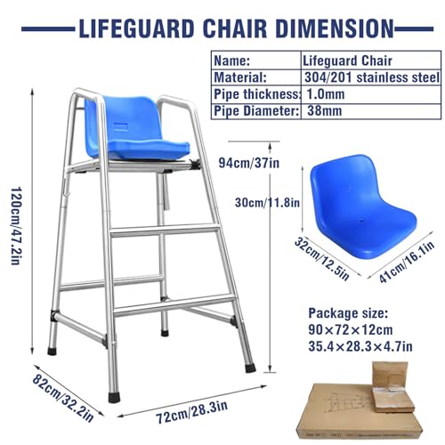 Genérico Silla de socorrista portátil con Escalera de Rescate: Plataforma de Acero Inoxidable para Piscinas elevadas y de competición, Ideal para la Seguridad en la Playa y Operaciones de Rescate ACU