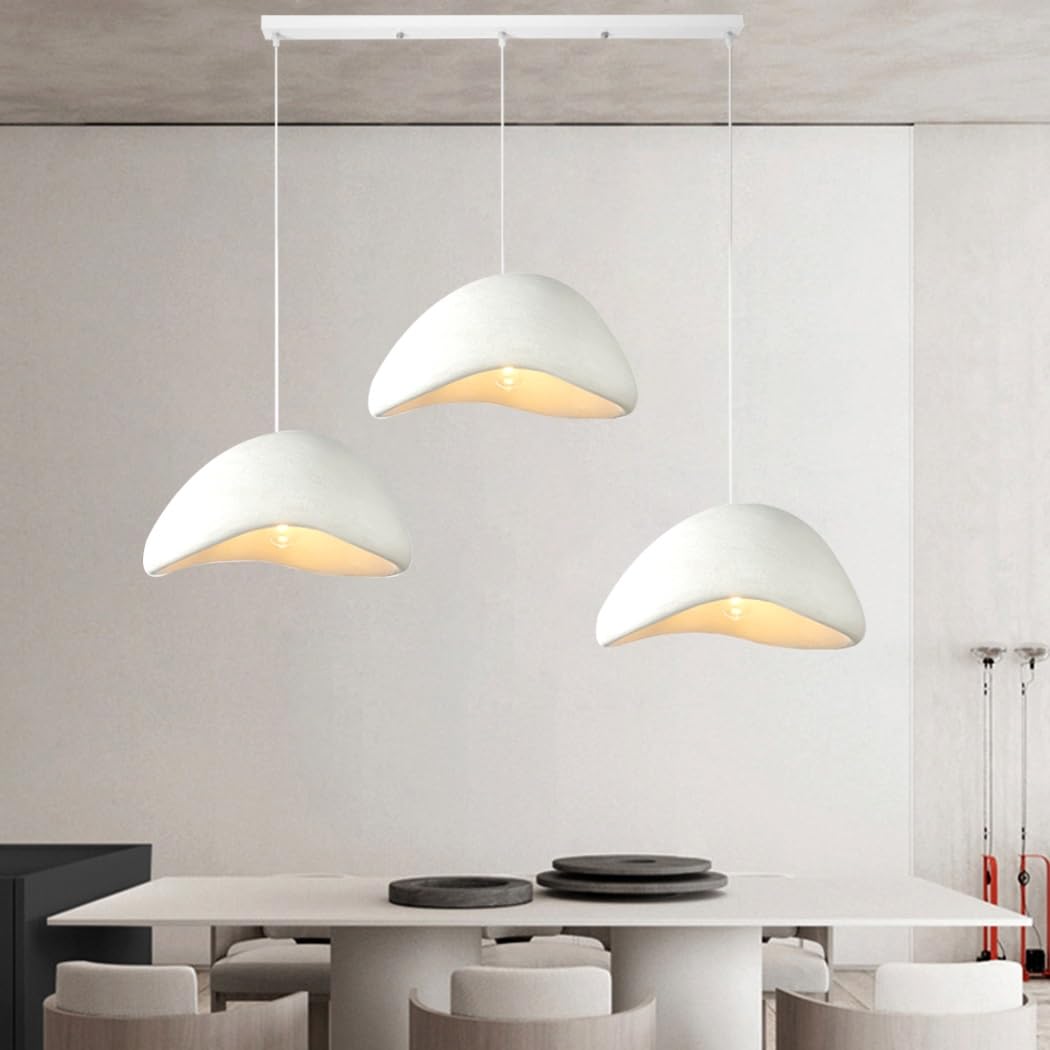 Kreatywna Lampa Wisząca Wabi-Sabi Styl Nordycki Nowoczesna Żyrandol 3 Światła Lampa Do Jadalni Regulacja Wysokości Lampa Wisząca E27 Biała Do Salonu Sypialni Kuchni Restauracji Rodziny Goszczącej(A)