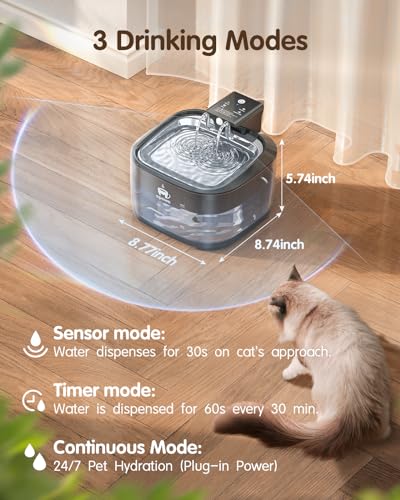 Opowo FT999 Wireless Cat Water Fountain Stainless Steel, 108Oz/3.2L Cat Water Fountain Battery Operated With 3 Modes, 5000Mah Battery, Ultra Quiet Motion Sensor Pet Water Fountain thumb #3