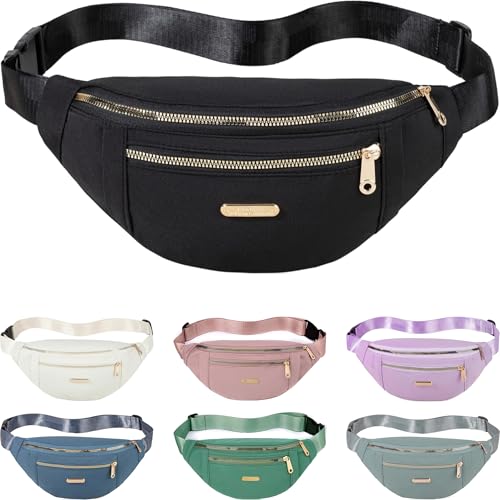 Fanny Packs Crossbody Bag for Women, Waist Pack Jogging Pouch Belt Bag for Outdoors Traveling Hiking - Black