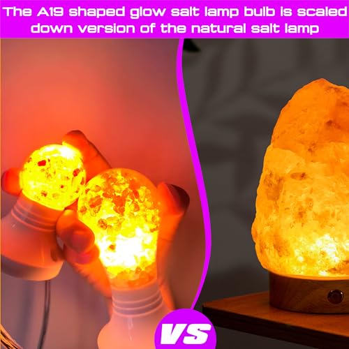 Image of Dimmable Himalayan Salt Lamp LED Light Bulbs, E26 2200K Warm Amber Pink Night Light, 6W Mood Lighting, E26 A60 Salt Rock Stress Relief Bulbs for Bedroom, Decor, Sleep Light, 2pack