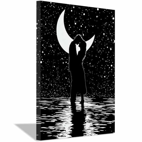 Peinture sur toile noir et blanc HOQIU d'art moderne encadrée pour salon chic