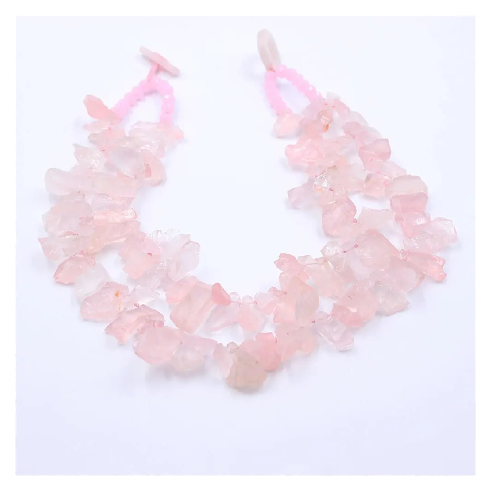 Joyería 2 filas Cuarzo rosa Collar de gargantillas de cristal rosa facetado áspero for mujer