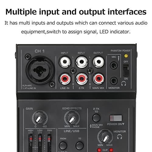 XIBANY Mixer de áudio compacto de 5 canais Console de mixagem de som Interface de áudio USB EQ de 2