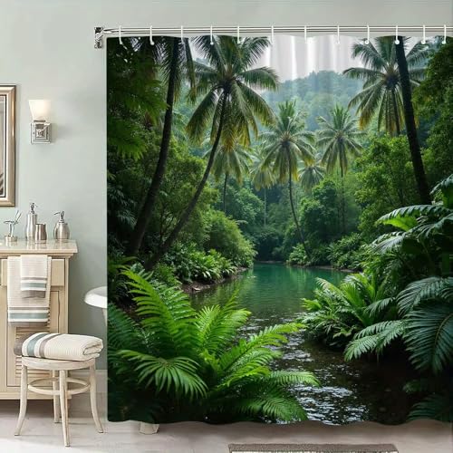 Rideau de douche imperméable tropical 150x190 avec crochets pour salle de bain moderne chic