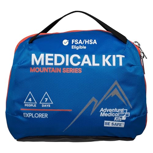 Adventure Medical Kits Mountain Series Medical Kit - Explorer - Emergency Medical First Aid Kit - For 4 People for 7 Days - Comes with a Trauma Pad, Medicine, Guide Book & More