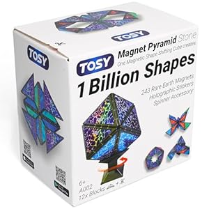 TOSY Magnet Pyramid Stone – 1 Cube Transforms into 1 Billion Shapes (Bunny, Egg Basket, Flowers, Heart), Easter Birthday Gift, 12 pcs, 243 Magnets, Holographic Design, Puzzle/STEM Toy