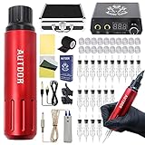 Autdor Machine Kit - Complete Rotary Machine Pen Kit Including Machine Pen 20Pcs Ink Caps Power Supply Ink Caps Transfer Paper Practice Skin Accessories