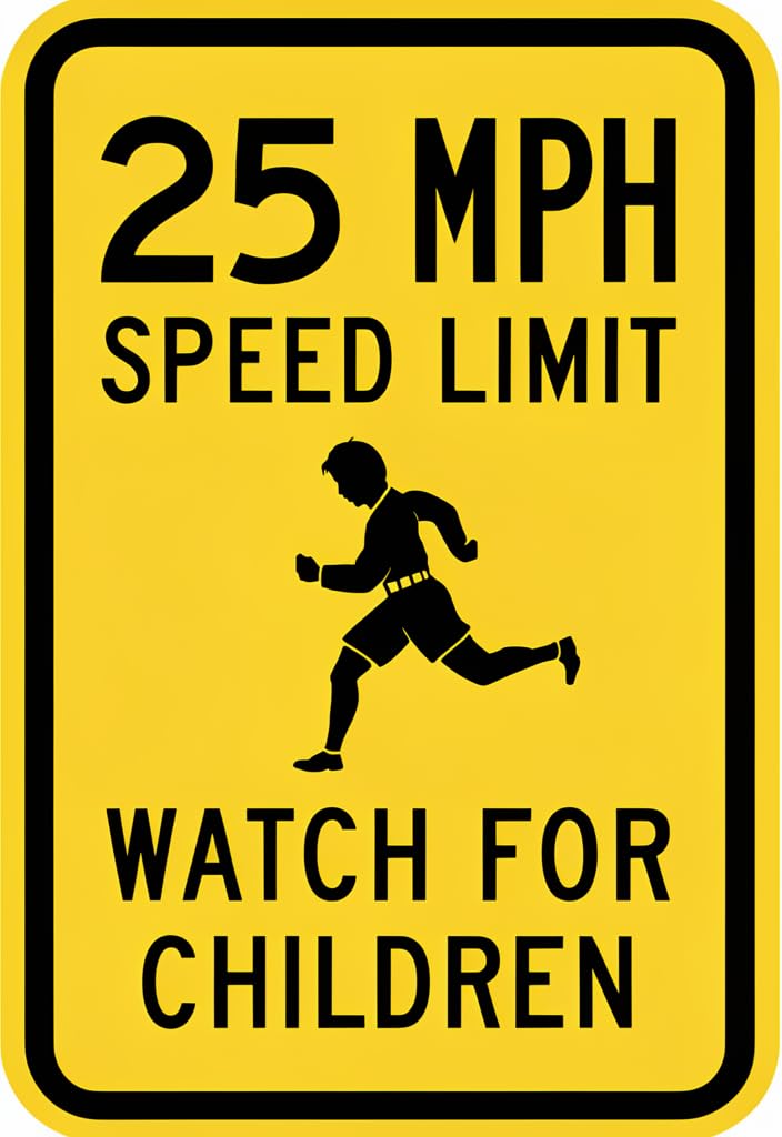 peiyeety 12x8 Inch Metal Tin Sign 25 MPH Speed Limit – Watch for Children Yellow Road Safety Wall Decor, Vintage-Style Traffic Warning Plaque for Garage, Driveway, Man Cave, Office, Gift