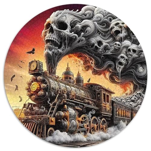 Puzzle de tren de vapor redondo de 1000 piezas para adultos con diseño fantástico de humo